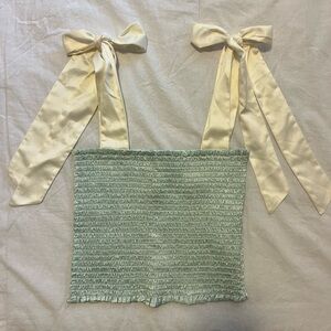 KOCH Teal Smocked Top with Cream Bow Straps